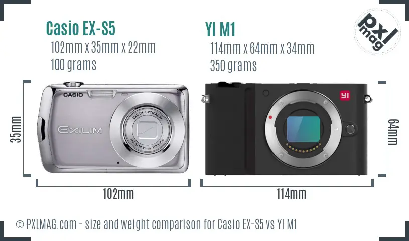 Casio EX-S5 vs YI M1 size comparison