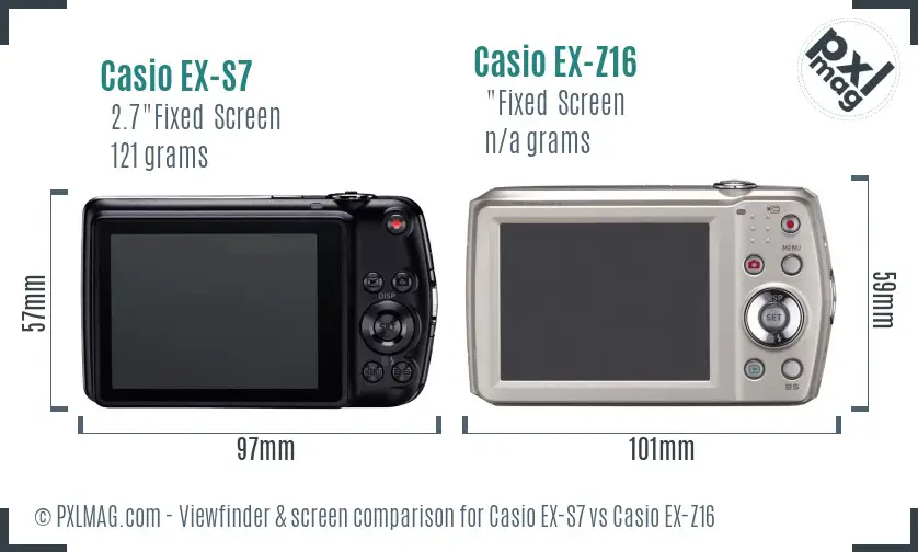 Casio EX-S7 vs Casio EX-Z16 Screen and Viewfinder comparison