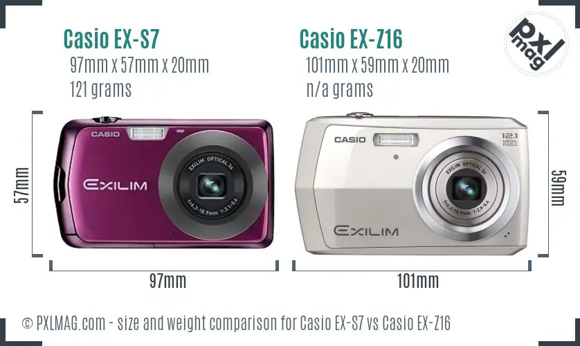 Casio EX-S7 vs Casio EX-Z16 size comparison