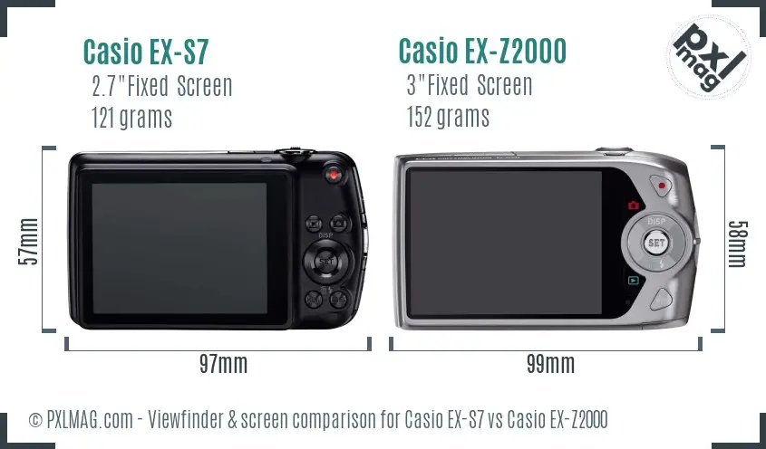 Casio EX-S7 vs Casio EX-Z2000 Screen and Viewfinder comparison