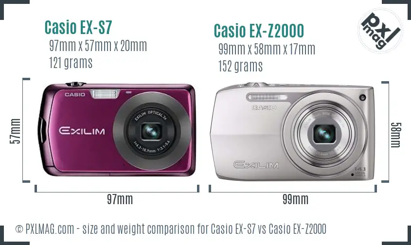 Casio EX-S7 vs Casio EX-Z2000 size comparison