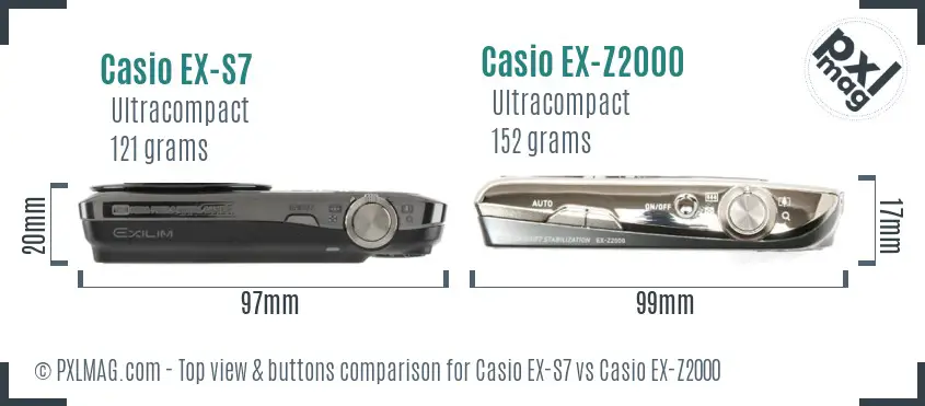 Casio EX-S7 vs Casio EX-Z2000 top view buttons comparison