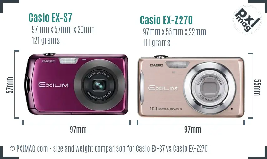 Casio EX-S7 vs Casio EX-Z270 size comparison