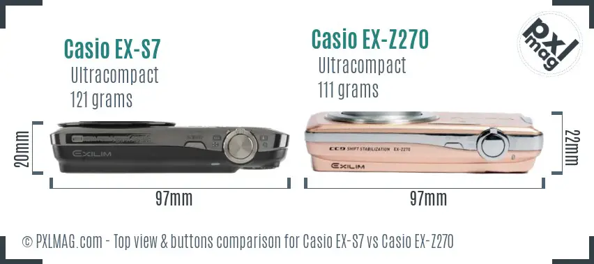 Casio EX-S7 vs Casio EX-Z270 top view buttons comparison
