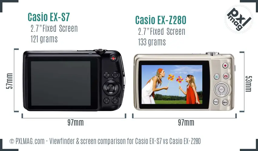 Casio EX-S7 vs Casio EX-Z280 Screen and Viewfinder comparison