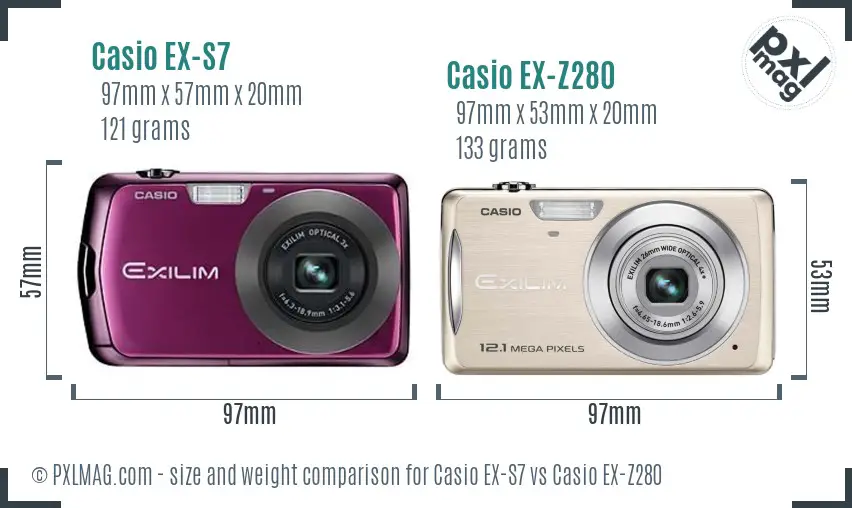 Casio EX-S7 vs Casio EX-Z280 size comparison
