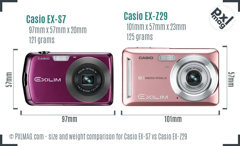 Casio EX-S7 vs Casio EX-Z29 size comparison