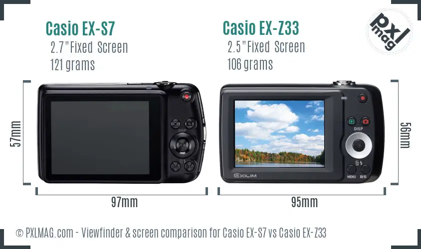 Casio EX-S7 vs Casio EX-Z33 Screen and Viewfinder comparison