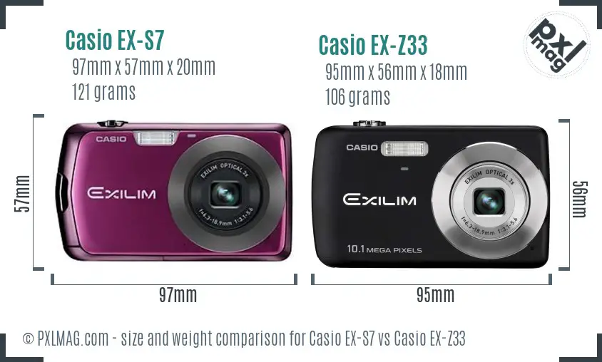 Casio EX-S7 vs Casio EX-Z33 size comparison