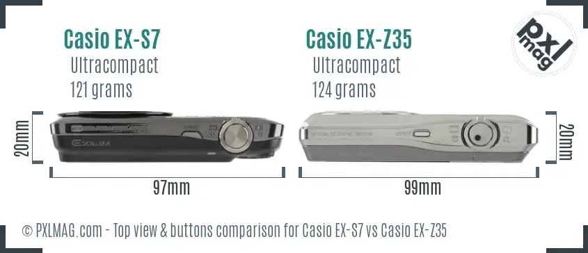 Casio EX-S7 vs Casio EX-Z35 top view buttons comparison