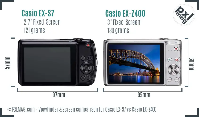 Casio EX-S7 vs Casio EX-Z400 Screen and Viewfinder comparison