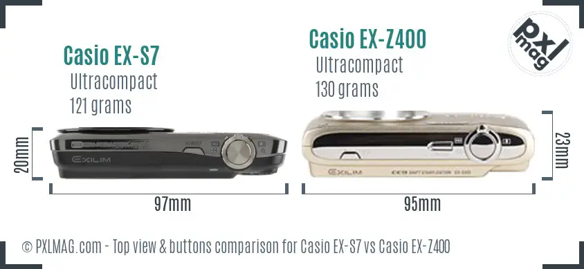 Casio EX-S7 vs Casio EX-Z400 top view buttons comparison