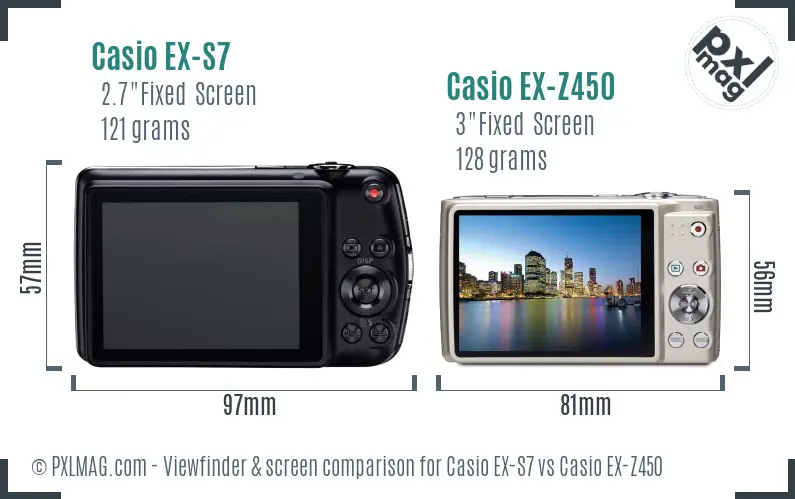 Casio EX-S7 vs Casio EX-Z450 Screen and Viewfinder comparison