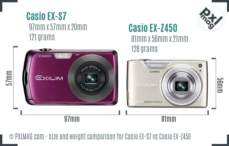 Casio EX-S7 vs Casio EX-Z450 size comparison