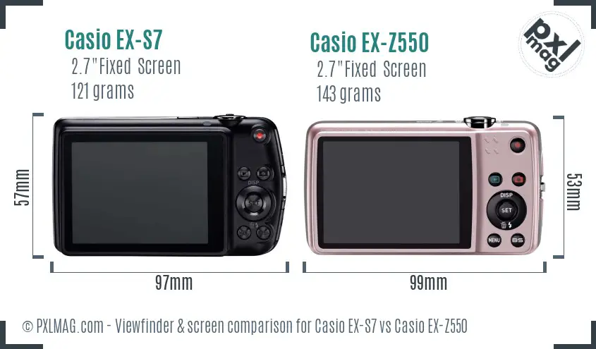Casio EX-S7 vs Casio EX-Z550 Screen and Viewfinder comparison