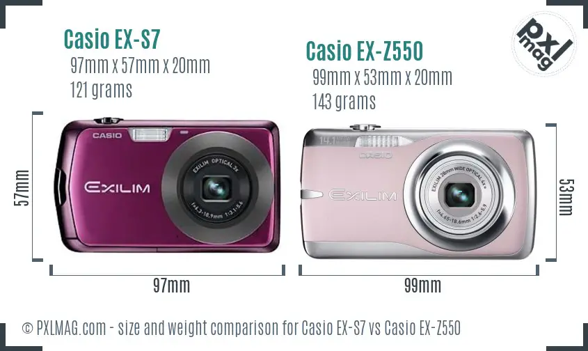 Casio EX-S7 vs Casio EX-Z550 size comparison