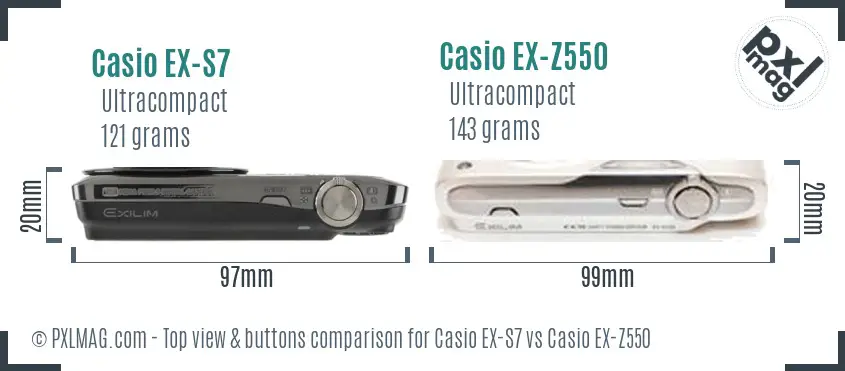 Casio EX-S7 vs Casio EX-Z550 top view buttons comparison