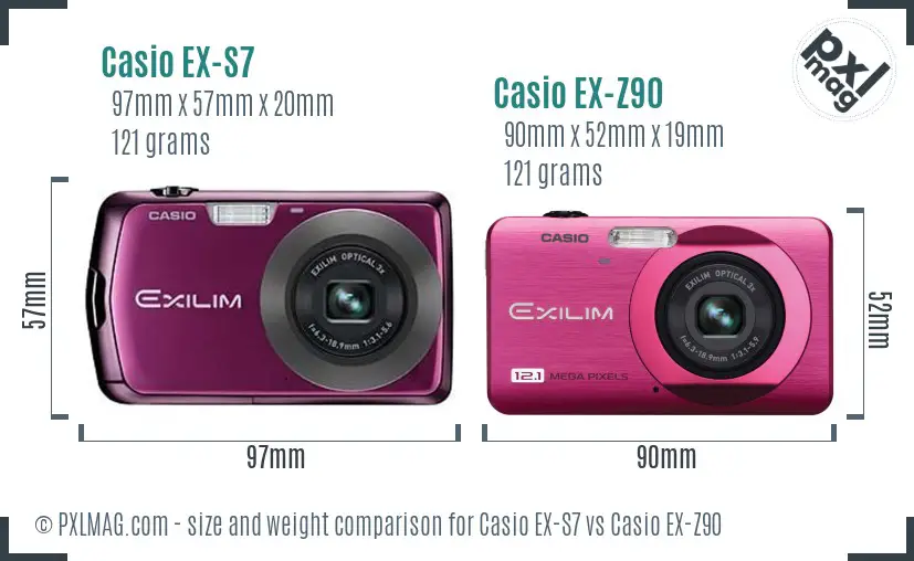 Casio EX-S7 vs Casio EX-Z90 size comparison