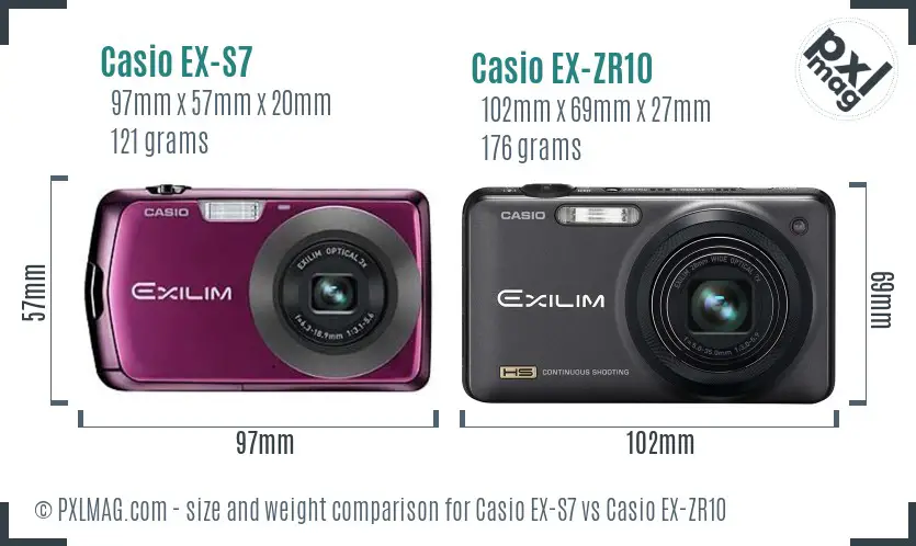 Casio EX-S7 vs Casio EX-ZR10 size comparison