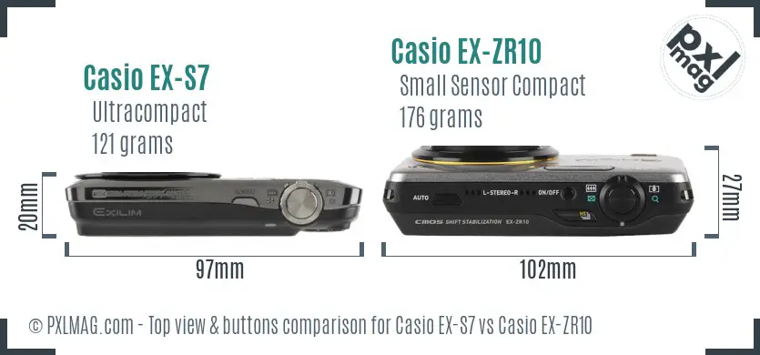 Casio EX-S7 vs Casio EX-ZR10 top view buttons comparison