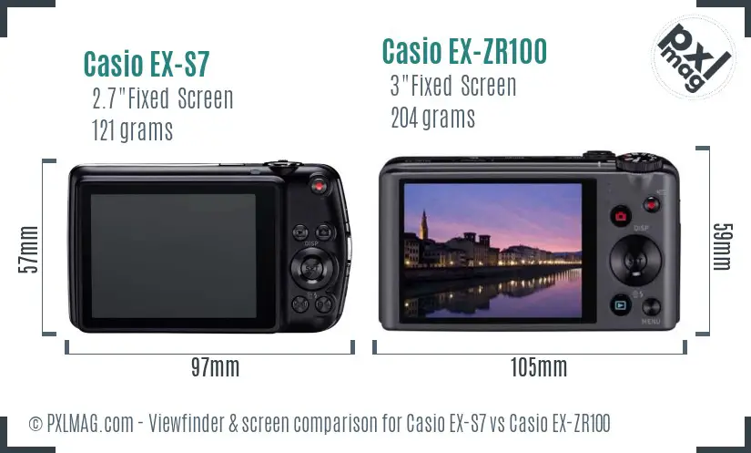 Casio EX-S7 vs Casio EX-ZR100 Screen and Viewfinder comparison