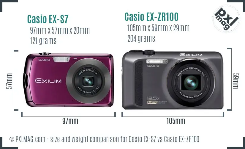 Casio EX-S7 vs Casio EX-ZR100 size comparison