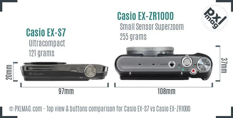 Casio EX-S7 vs Casio EX-ZR1000 top view buttons comparison
