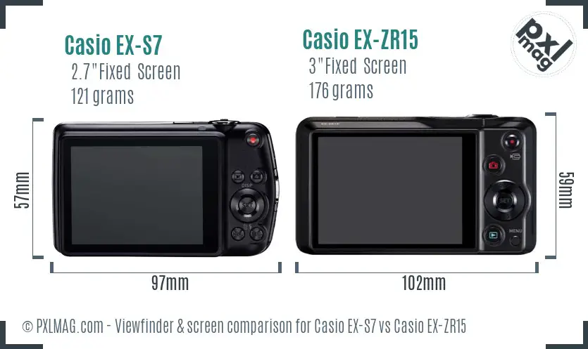 Casio EX-S7 vs Casio EX-ZR15 Screen and Viewfinder comparison