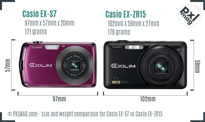 Casio EX-S7 vs Casio EX-ZR15 size comparison