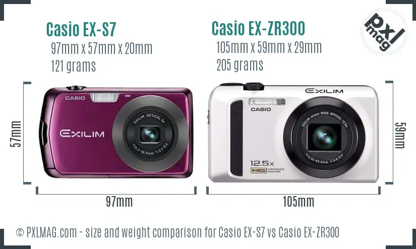 Casio EX-S7 vs Casio EX-ZR300 size comparison