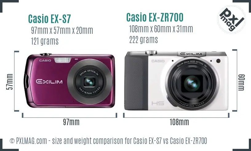 Casio EX-S7 vs Casio EX-ZR700 size comparison Casio EX-S7 vs Casio EX-ZR700 size comparison