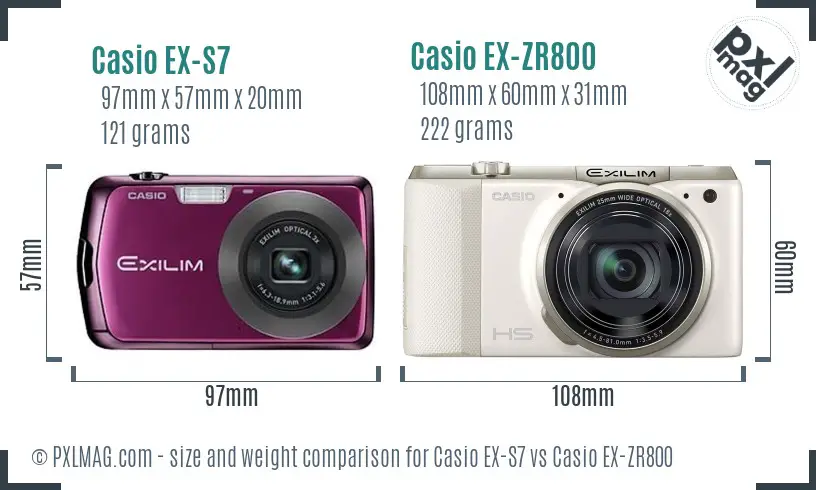 Casio EX-S7 vs Casio EX-ZR800 size comparison