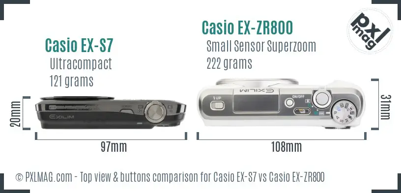 Casio EX-S7 vs Casio EX-ZR800 top view buttons comparison