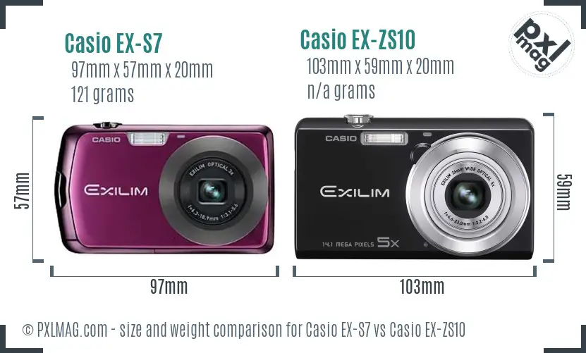 Casio EX-S7 vs Casio EX-ZS10 size comparison