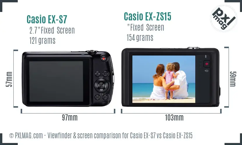 Casio EX-S7 vs Casio EX-ZS15 Screen and Viewfinder comparison