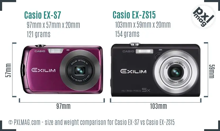 Casio EX-S7 vs Casio EX-ZS15 size comparison