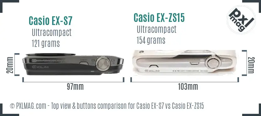 Casio EX-S7 vs Casio EX-ZS15 top view buttons comparison