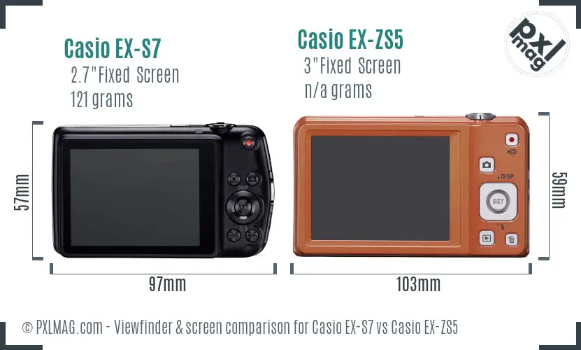 Casio EX-S7 vs Casio EX-ZS5 Screen and Viewfinder comparison