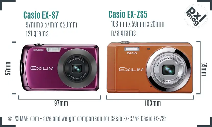 Casio EX-S7 vs Casio EX-ZS5 size comparison