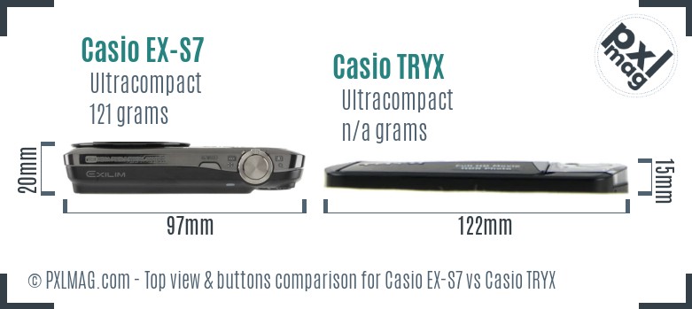 Casio EX-S7 vs Casio TRYX top view buttons comparison