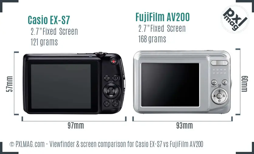 Casio EX-S7 vs FujiFilm AV200 Screen and Viewfinder comparison