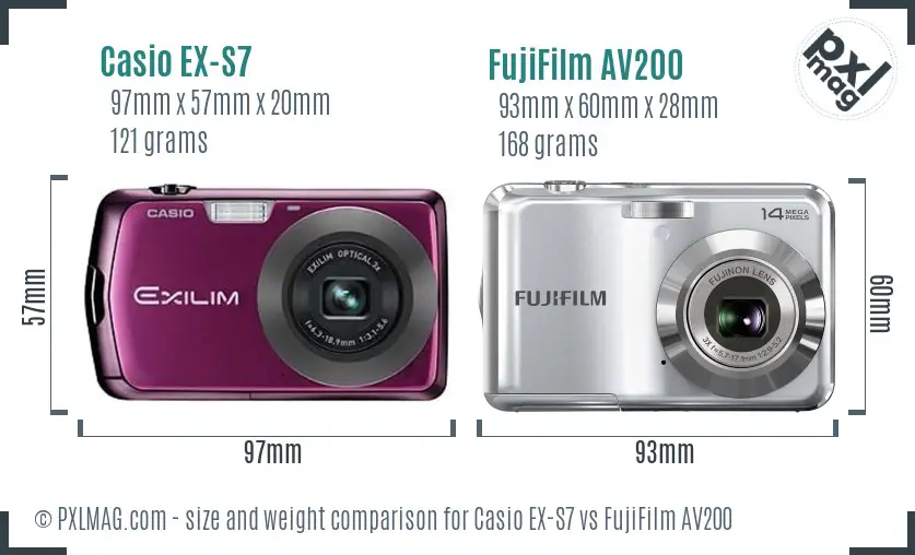 Casio EX-S7 vs FujiFilm AV200 size comparison