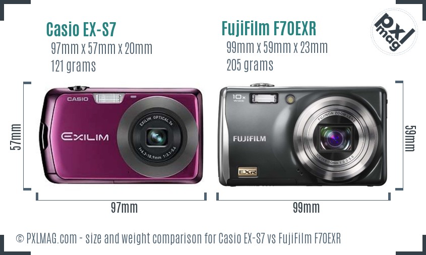 Casio EX-S7 vs FujiFilm F70EXR size comparison