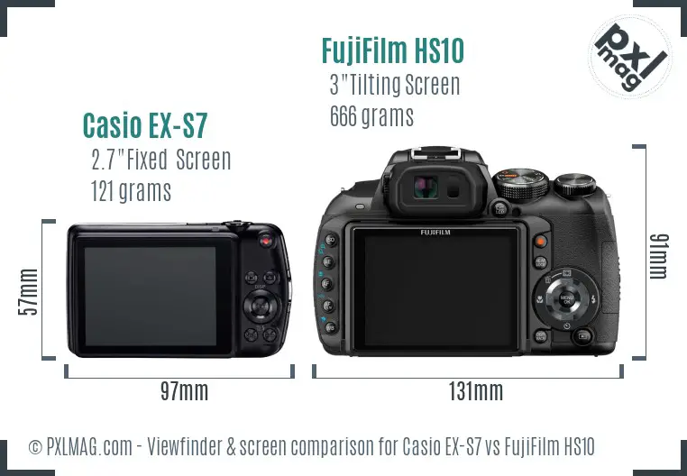 Casio EX-S7 vs FujiFilm HS10 Screen and Viewfinder comparison