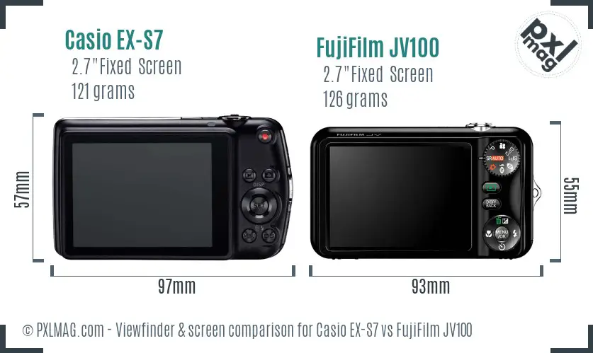 Casio EX-S7 vs FujiFilm JV100 Screen and Viewfinder comparison