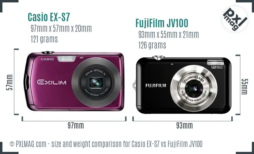 Casio EX-S7 vs FujiFilm JV100 size comparison