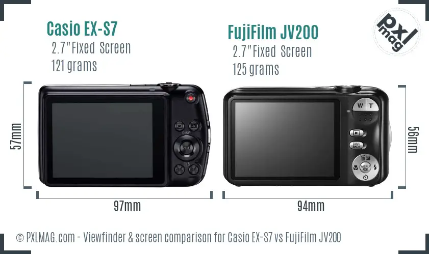 Casio EX-S7 vs FujiFilm JV200 Screen and Viewfinder comparison