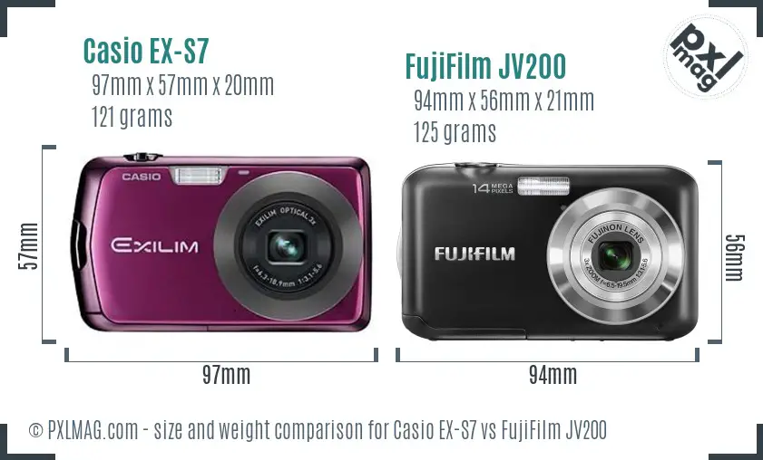 Casio EX-S7 vs FujiFilm JV200 size comparison Casio EX-S7 vs FujiFilm JV200 size comparison