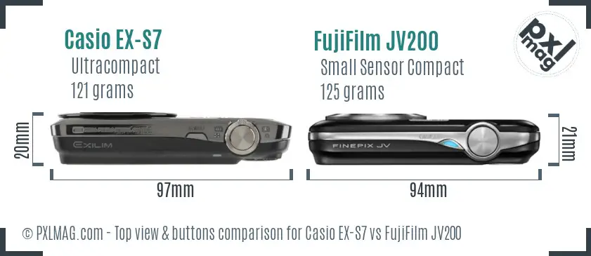 Casio EX-S7 vs FujiFilm JV200 top view buttons comparison