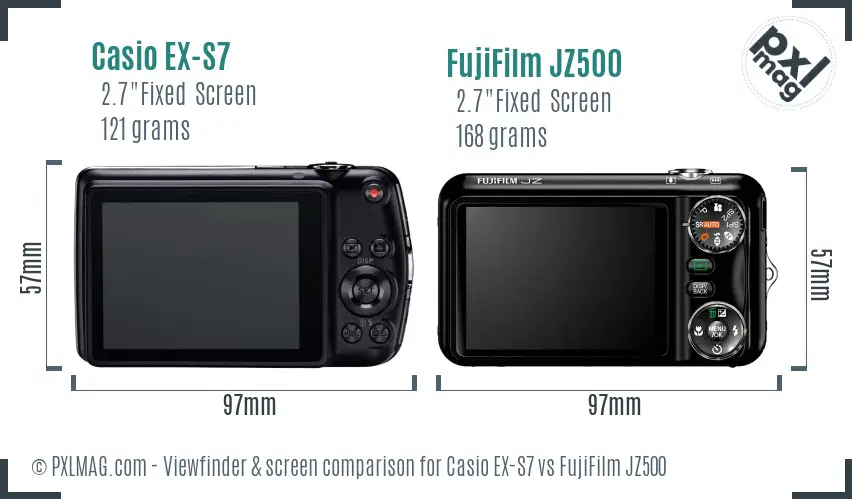 Casio EX-S7 vs FujiFilm JZ500 Screen and Viewfinder comparison